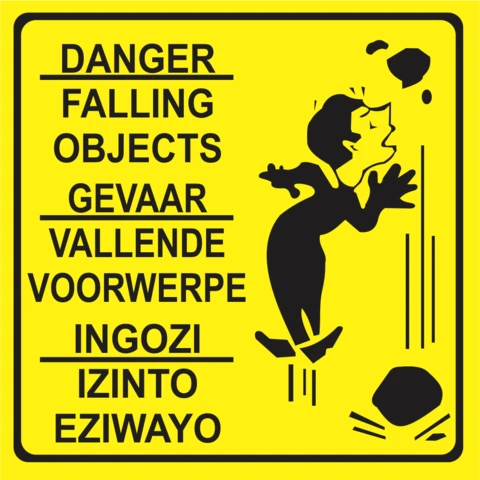 Danger - Falling Objects - 3 Languages safety sign