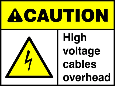 Caution High Voltage cables overhead safety sign 