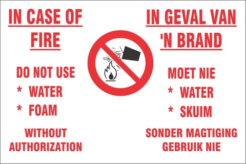 In case of fire instructions - 2 languages safety sign 