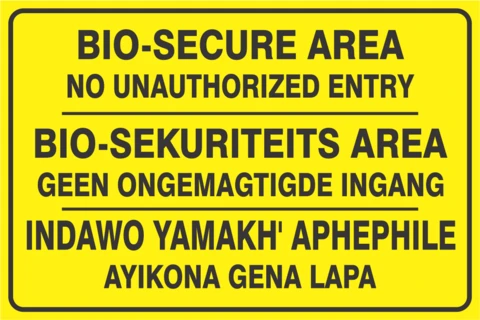 Bio secure area - No Unauthorised Entry in 3 Languages safety sign 