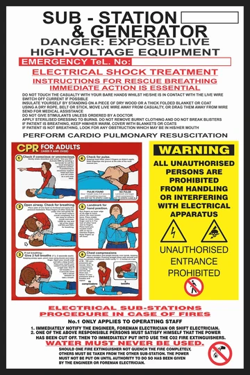 CPR Procedure , Sub-station & Generator safety sign  