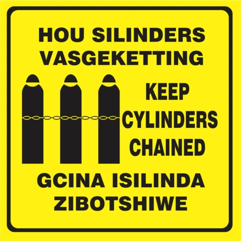 Keep Cylinders Chained - 3 Languages safety sign 