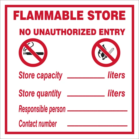Flammable store , no unauthorized entry safety sign