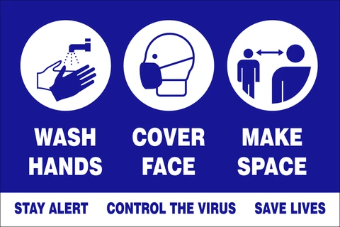 Wash hands, cover face and make space safety sign - Covid-19