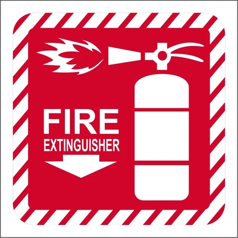 Fire Extinguisher with arrow down safety sign 