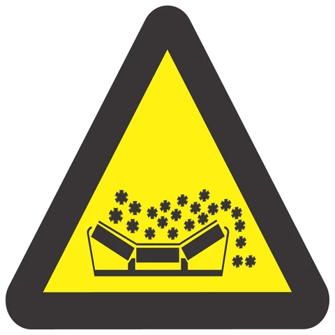 Beware Of Material Falling From Moving Conveyor Belt safety signs 
