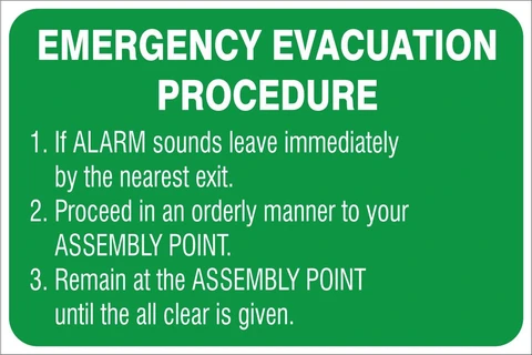 Emergency Evacuation procedure safety sign 