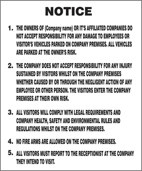 Notice : Explanation upon entering premises safety sign
