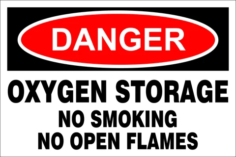 Danger : Oxygen storage area safety sign