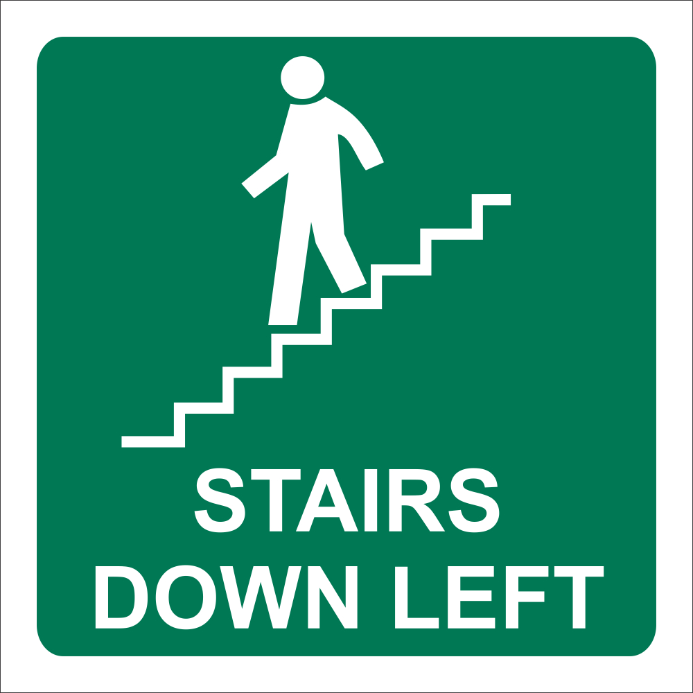 Stairs Going Down (Left) with words safety sign
