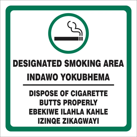Designated Smoking Area in 2 languages safety sign 