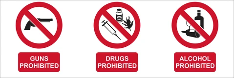 No Guns, No Drugs and No Alcohol allowed safety sign 