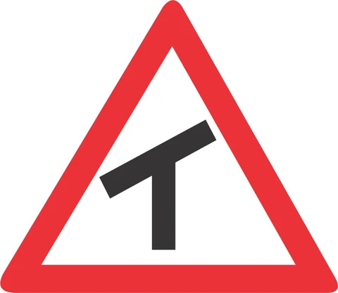 Skew T-Junction (Left) road sign