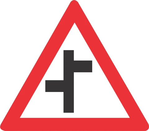 Staggered Junctions (L-R) road sign 