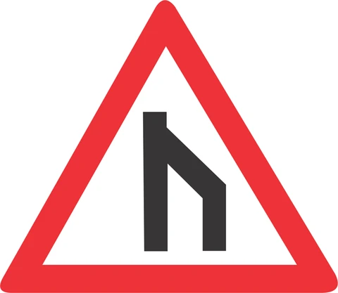 End of dual roadway (straight on) road sign  